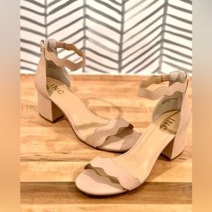 INC Women’s Hadwin Scallop Two Piece Sandles in Pink Bloom with Chunky Heel s8.5